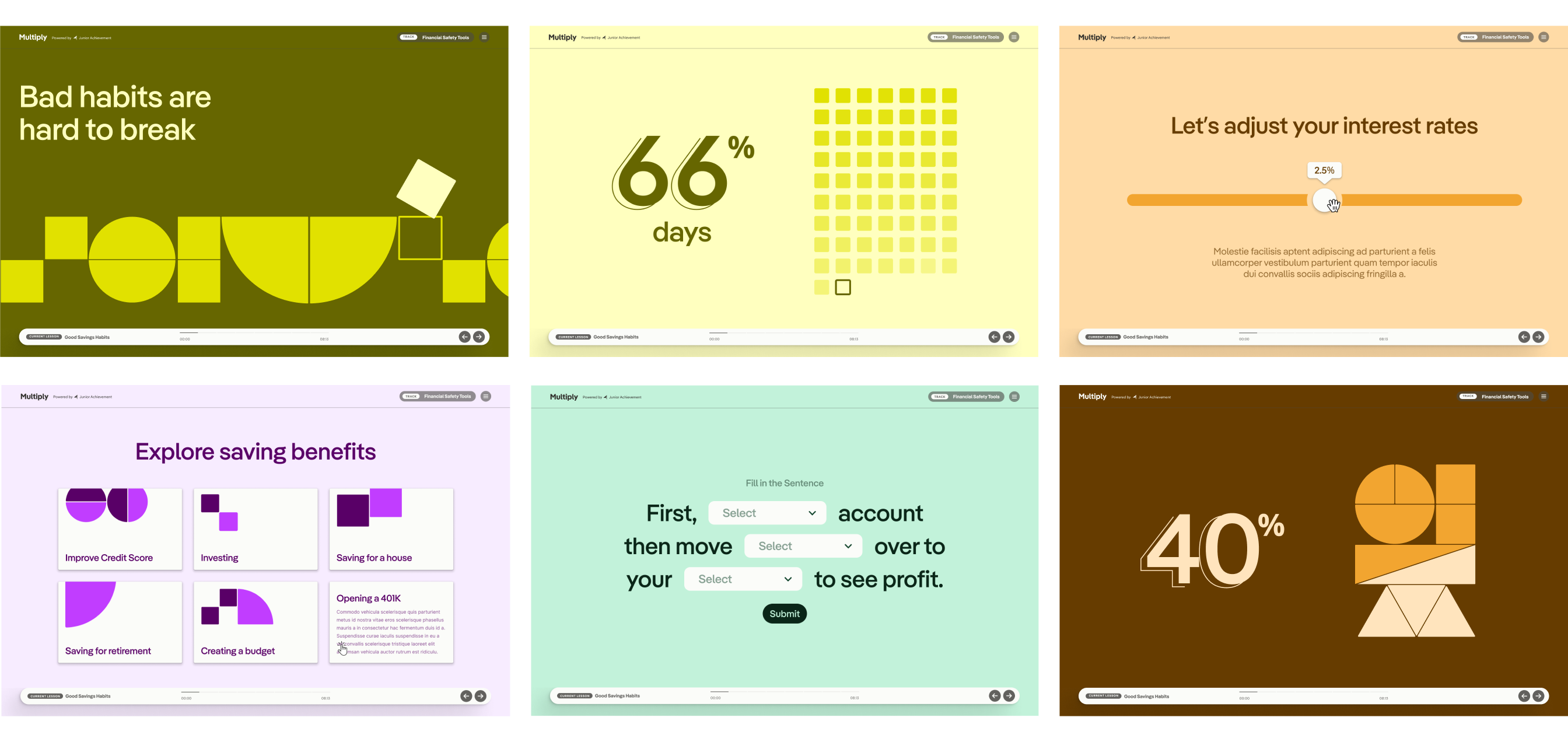 Mockups for their third-party learning system layouts